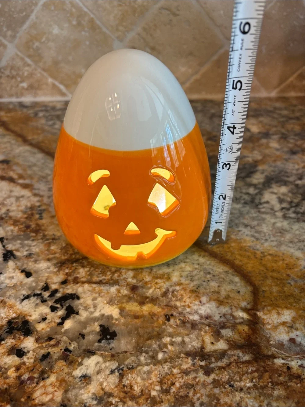 Candy Corn Jack-o'-Lantern Ceramic Accent Light -NWT